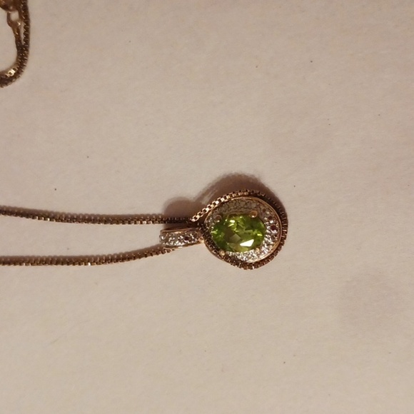 925 Italy Chain w/ Clear Green Glass Pendant Citrine Look - Picture 5 of 8